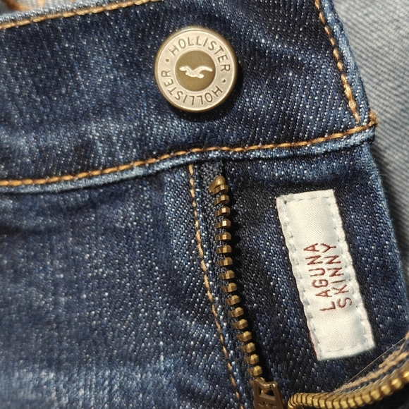 Y2K Hollister Jeans Distressed Size 3 S Dark Wash Laguna Skinny Slight Stretch - Picture 5 of 7